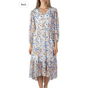Joie Floral Midi Dress - Blue and Orange